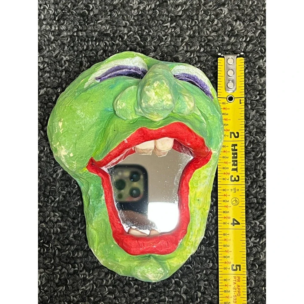 Funny Whimsical Face Studio Folk Art Pottery Wall Mirror w/ Teeth